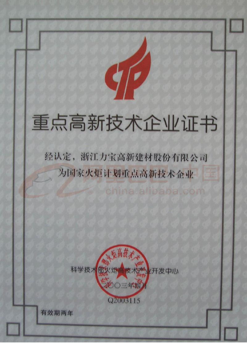 重点高新技术企业证书