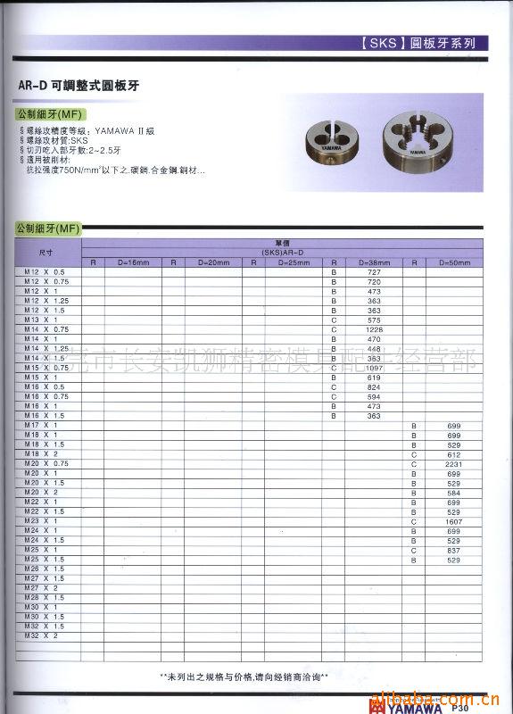 批发供应日本YAMAWA板牙，YAMAWA圆板牙
