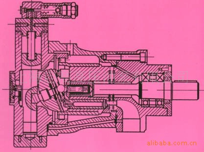 pcy14-1b恒压变量轴向柱塞泵工作原理 这种变量形式的泵,输出压力小于