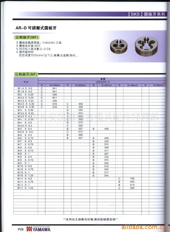 批发供应日本YAMAWA板牙，YAMAWA圆板牙