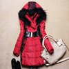 2011新款 大爱 蕾丝装饰漆皮松紧腰封长款羽绒服(只剩红色xl)