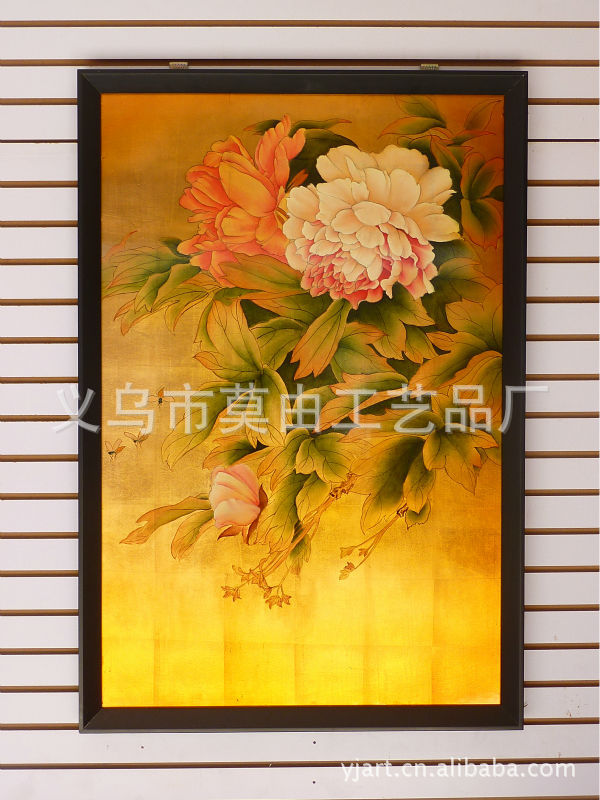 「国画」金箔画 漆画 工笔花鸟 抽象油画 写意泼彩-义乌市莫由工艺品