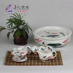 卓越陶瓷 恒越9头手绘荷花鸟功夫中茶船茶具礼品茶具 可印LOGO