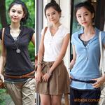 批发2012年韩版立领修身纯棉女式短袖T恤 