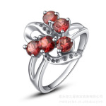 美宝蓝珠宝,厂家直销,时尚经典925银镶天然石榴石戒指