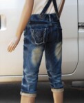 Z086七分背带牛仔裤 显瘦韩版翻边女式牛仔裤中裤批发
