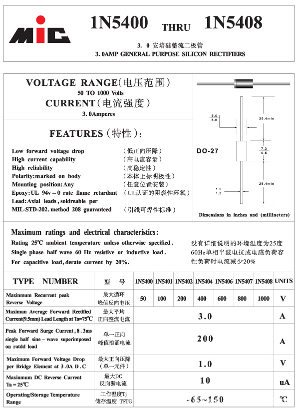 供应 整流二极管 1n5404