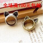 1020 韩版戒指批发 饰品批发 猫耳朵戒指 古铜色