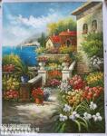 高质量手绘油画 地中海 花园景 酒店装饰油画 山水画 工程配画