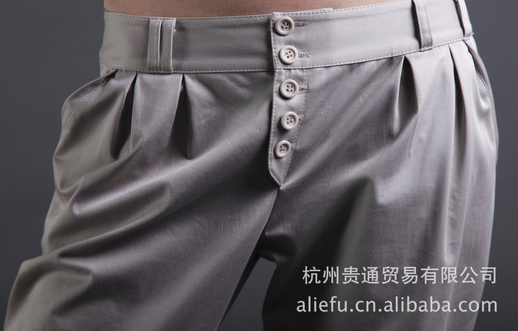 门襟纽扣裤(灰色),女裤,外贸,韩版