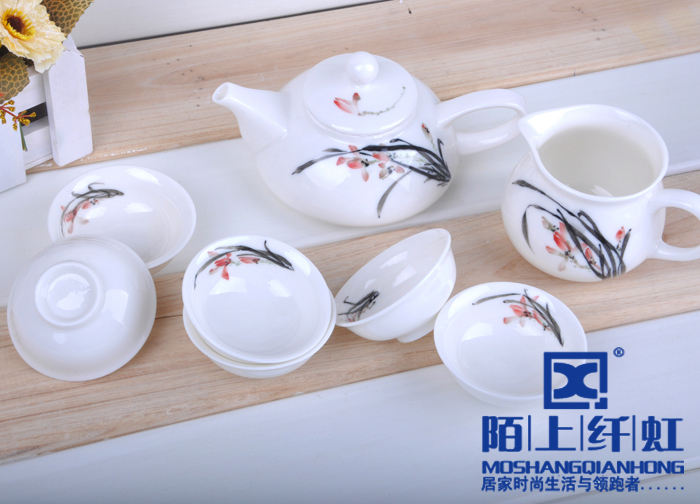 陌上纤虹釉上彩茶具 手绘茶具茶壶茶海茶杯组合套装 300.00,295.