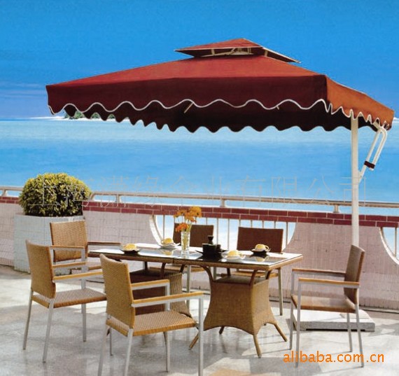 连桌椅庭院伞 铝合金支架侧边四方伞