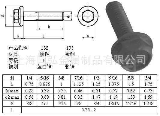 美制六角法蘭麵螺栓