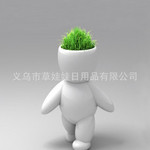 动感小白人草娃娃 迷你盆栽 青草种植 陶瓷工艺品/创意礼品