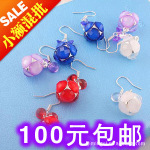 E061饰品厂红色琉璃球球锆石耳环批发新款厂家直供饰品饰品货源