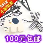 X056木质韩版大象苏格兰蝴蝶结项链/毛衣链 批发韩版饰品