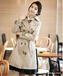 8641 2012春装女装/英伦风长款大翻领经典双排扣设计系带风衣