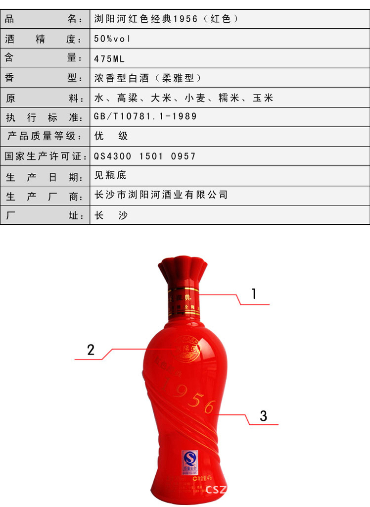 年份酒 经典白酒 浏阳河红色经典1956(红色)国产名酒
