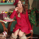 小爪牙 2011女装毛呢外套冬双排扣立领大衣中长款呢外套9-2112 红