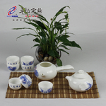 卓越陶瓷 恒越8头水彩荷塘圆圆茶具铁观音功夫茶礼品茶具可印LOGO