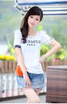 1252#2012春夏新款韩版修身圆领耸肩宽松复古白色短袖T恤女款