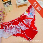 N1011红底白边 性感网纱内裤女日单蕾丝蝴蝶结低腰三角内裤y25