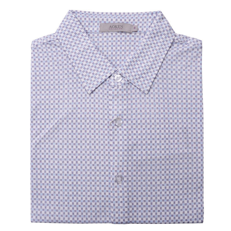 AOKEN2012夏季新品白底兰格款印花男士短袖T恤春夏纯棉系扣开衫 