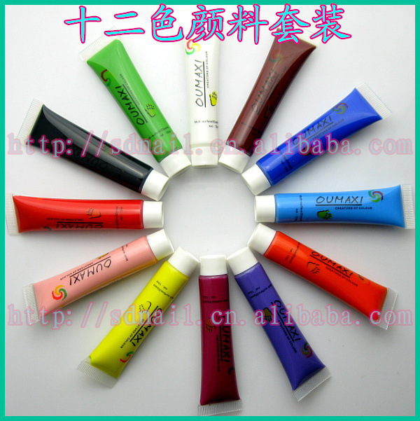 廠傢直銷美甲用品批發 指甲彩繪顏料畫花排筆丙烯顏料12色套裝工廠,批發,進口,代購
