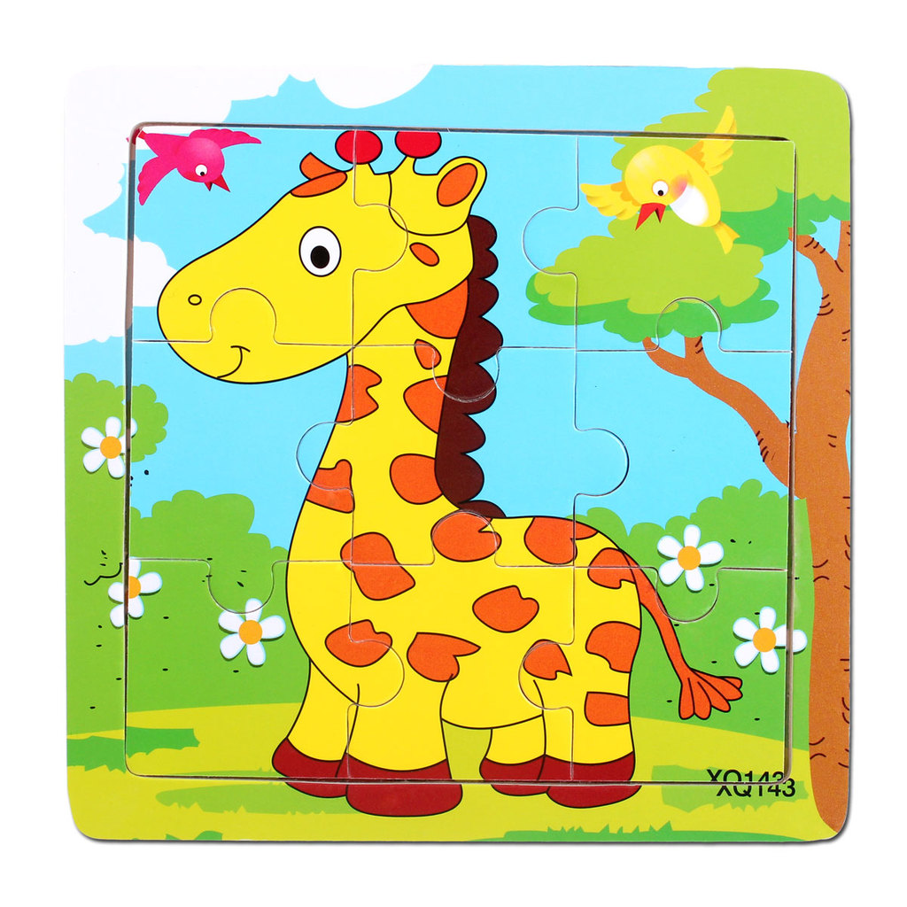 小皇帝长颈鹿九块拼图拼板 木制卡通图案儿童益智玩具