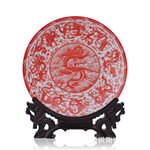 景德鎮陶瓷 高檔紅九龍瓷盤掛盤裝飾盤 現代陶瓷擺件工藝品