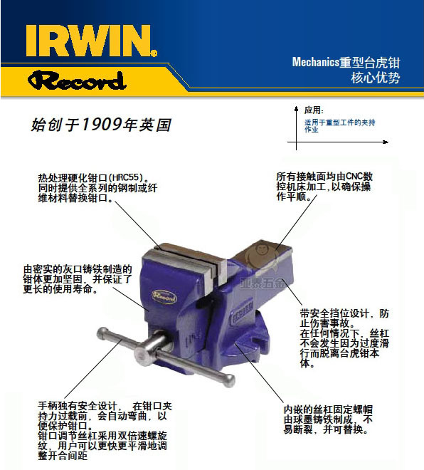供应英国record力确牌固定台虎钳 重型台虎钳 进口台虎钳4寸