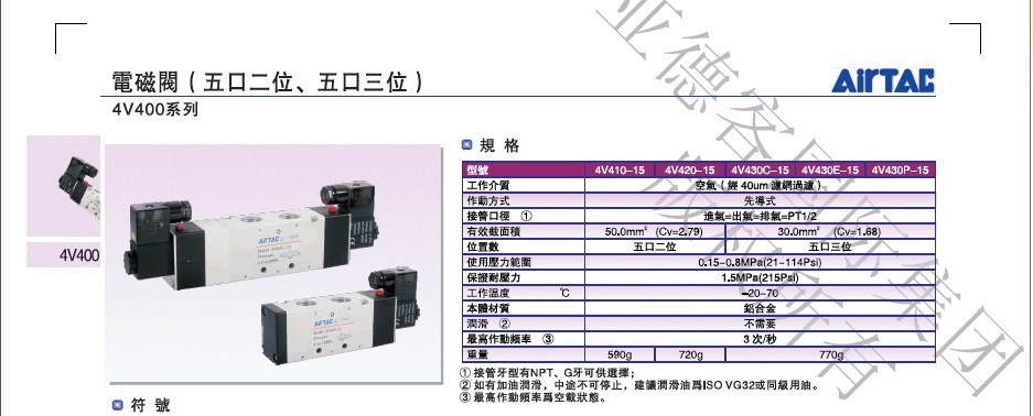 airtac亚德客电磁阀4v420-15 电磁阀直销