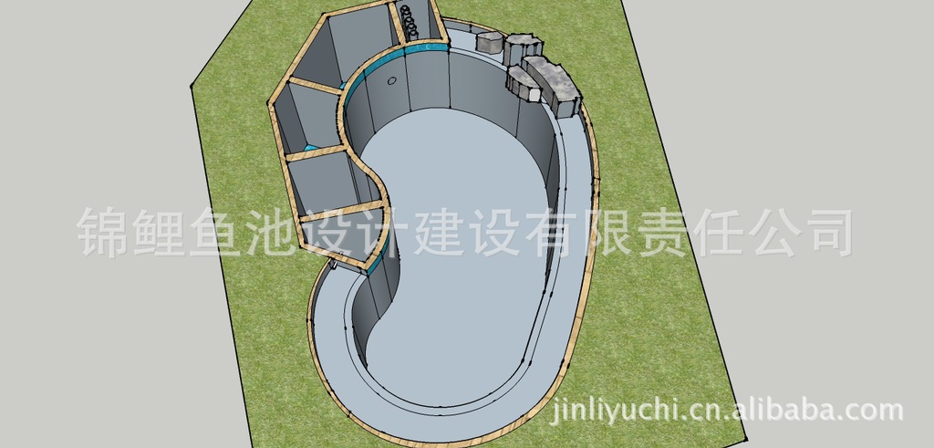 锦鲤鱼池设计立体图 鱼池过滤池方案 鱼池过滤池设计图