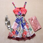 双双服装2012新款 上身圆点下摆花朵吊带裙