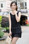 2012新款 女式韩版淑女连衣裙 上身蕾丝网布 下摆蛋糕公主裙