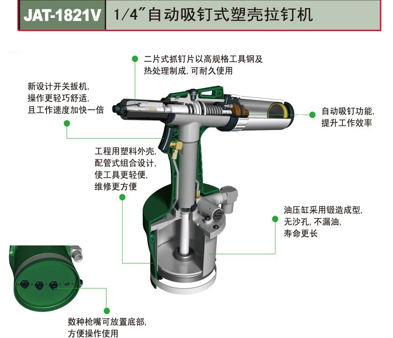 热卖自动吸钉式塑壳拉钉机,jat-1821v电动铆钉枪 手动拉钉机