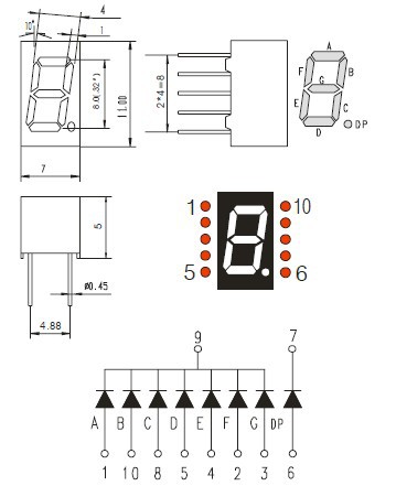 3121032寸1位数码管led数码管七段数码管单位数码管