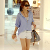 110208#2012春夏女装衬衣新款精品韩版休闲宽松单排扣雪纺衬衫
