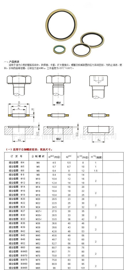 由橡胶圈和金属环整体粘合硫化而成,是用来密封螺纹和法兰连接的密封