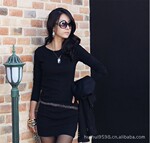 2012春季新品长袖连衣裙 OL圆领修身针织女式打底裙子 415