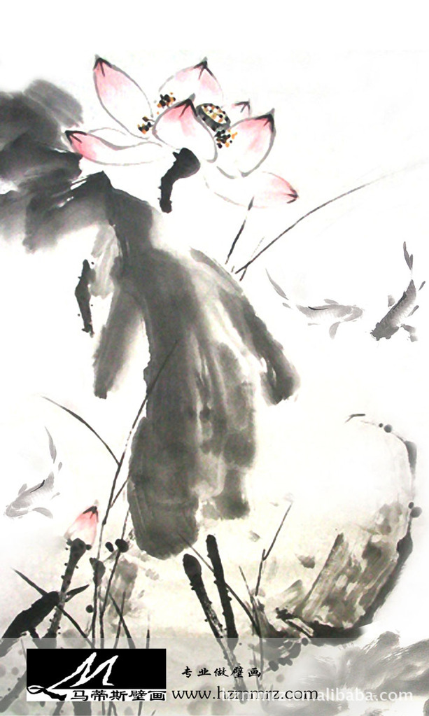 大型壁画/沙发墙背景墙纸/玄关装饰画/国画/水墨荷花
