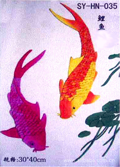 布艺画 鲤鱼 布艺贴画材料套件 布艺画手工制作加工民特色工艺品图