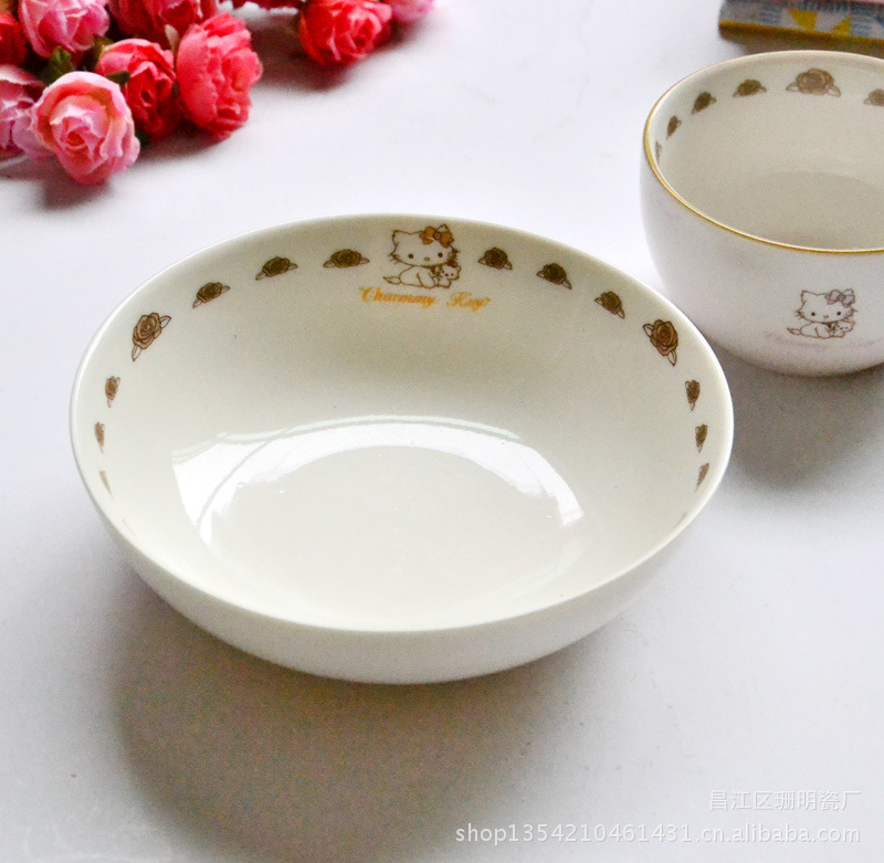廠傢直接 批發 外貿款 hello kitty陶瓷小深碗 勺子 杯子 拆售哦工廠,批發,進口,代購