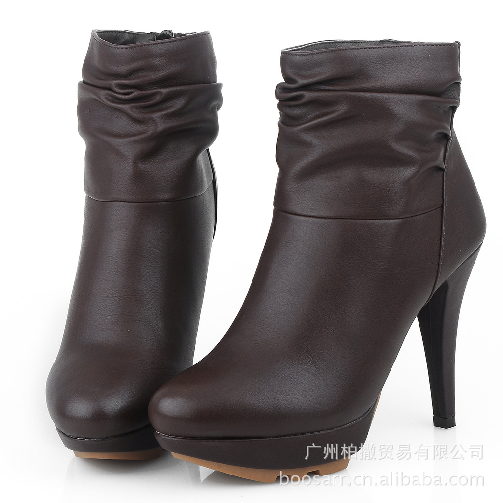 柏撒2012冬季新款尖头防水台裸靴性感褶皱高跟中短靴马丁靴女靴子