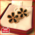 厂家批发韩版明星高档镀厚金耳饰品【黑莓の钻边五瓣花精品耳钉】