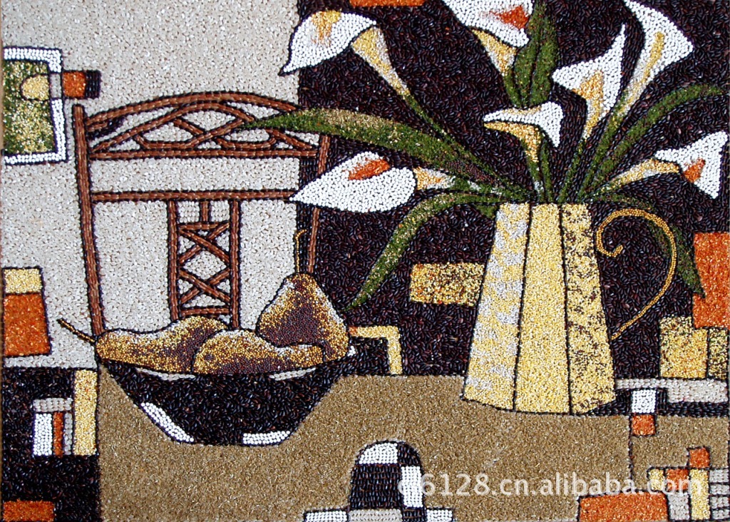 粮食画五谷画 粮艺谷艺豆塑画米画 瓶花(三)60×80编号1008