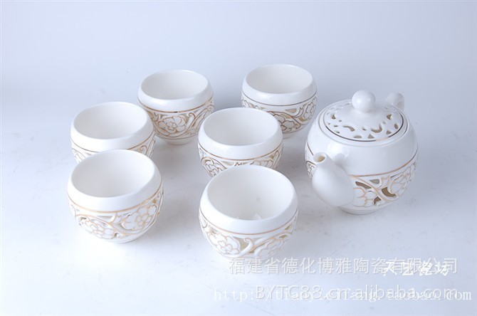 手工茶具 厂家直销 高档骨瓷镂空茶具 描金茶具 批发茶具