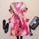 双双服装2012新款 领口订珠两件套薄纱裙衣