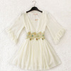 2012夏季新款韩版简约钩花宝石腰封 高腰大裙摆雪纺连衣裙*Z9395