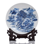 景德鎮陶瓷飾品高檔青花山水瓷盤掛盤裝飾盤